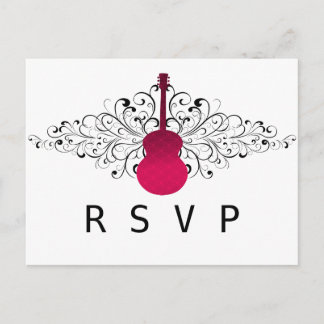 Tarjeta postal RSVP de guitarra de baño rosa calie