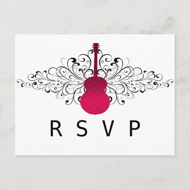 Tarjeta postal RSVP de guitarra de baño rosa calie (Anverso)
