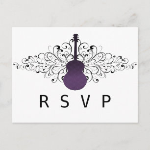 Tarjeta postal RSVP de guitarra de mareo morado
