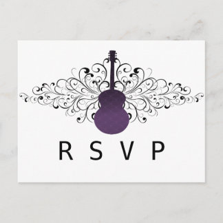 Tarjeta postal RSVP de guitarra de mareo morado