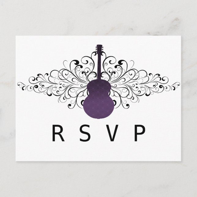Tarjeta postal RSVP de guitarra de mareo morado (Anverso)