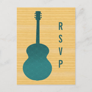 Tarjeta postal RSVP de guitarra de país verde azul