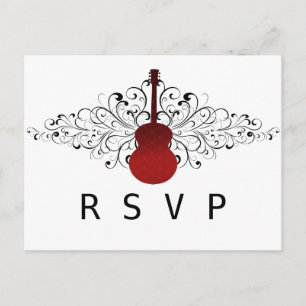 Tarjeta postal RSVP de guitarra de Swirls Rojas