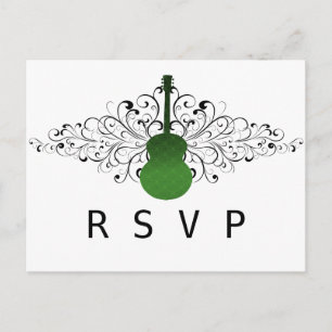 Tarjeta postal RSVP de guitarra de Swirls verdes
