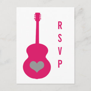 Tarjeta postal RSVP de Guitarra Rosa/Gris