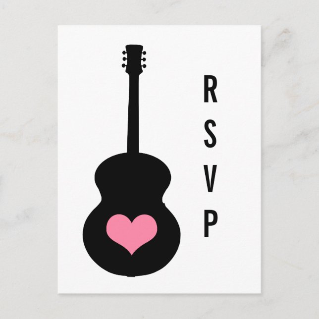 Tarjeta postal RSVP de Guitarra Rosa/Negro (Anverso)