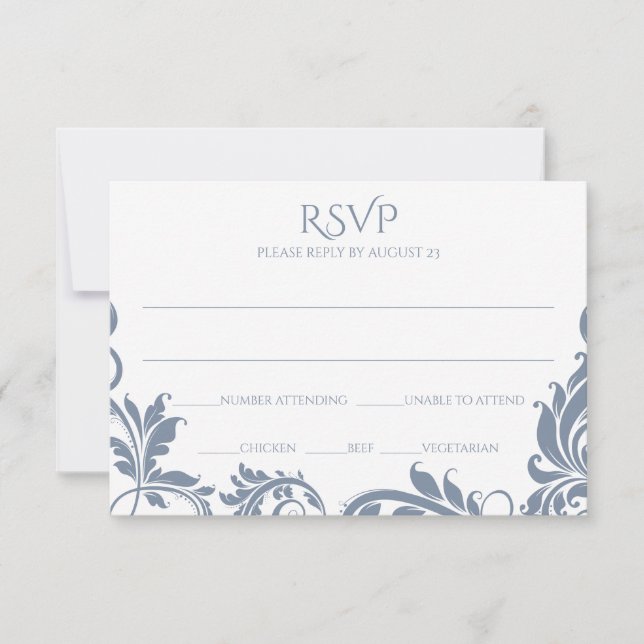 Tarjeta postal RSVP de hojas majestuosas | Azul ag (Anverso)