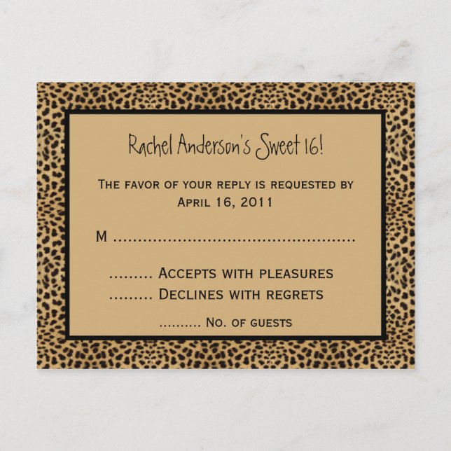 Tarjeta postal RSVP de impresión Leopardo (Anverso)