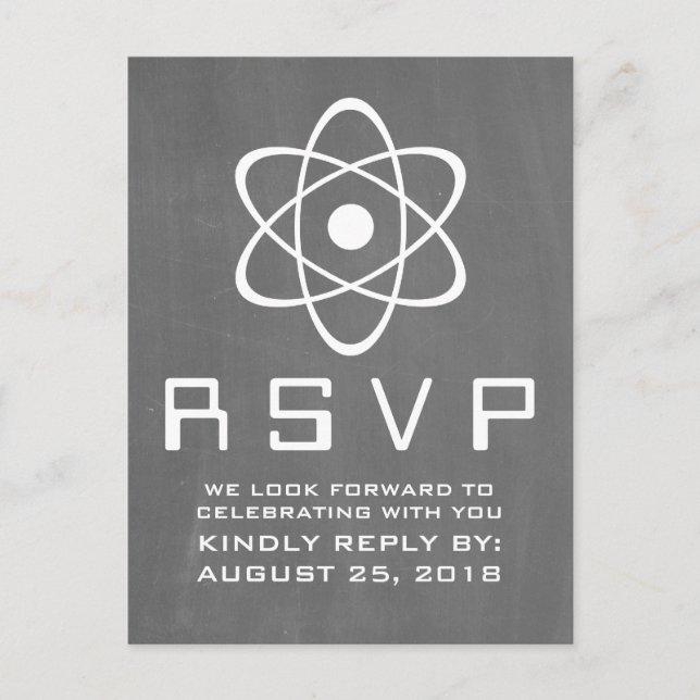 Tarjeta postal RSVP de Ivory Atomic Chalkboard (Anverso)