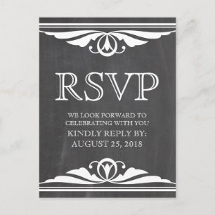 Tarjeta postal RSVP de Ivory Deco Chalkboard