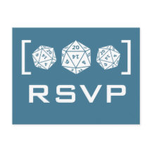 Tarjeta postal RSVP de jugador de dados azul D20