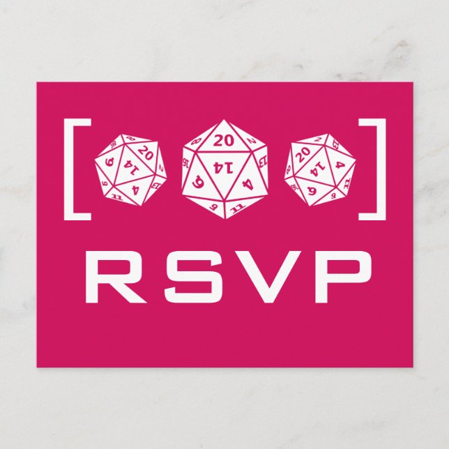 Tarjeta postal RSVP de jugador de dados rosado D20 (Anverso)