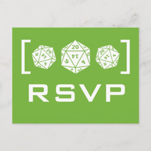 Tarjeta postal RSVP de jugador de dados verde D20