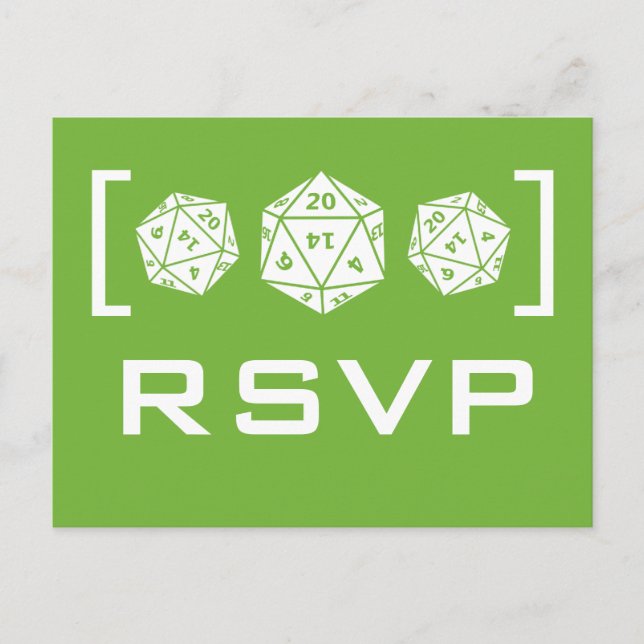 Tarjeta postal RSVP de jugador de dados verde D20 (Anverso)