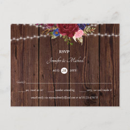 Tarjeta postal RSVP de la Boda Azul de Borgoña Rús