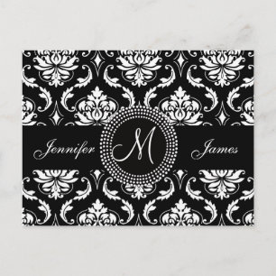 Tarjeta postal RSVP de la boda blanca negra de la
