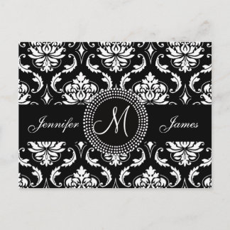 Tarjeta postal RSVP de la boda blanca negra de la