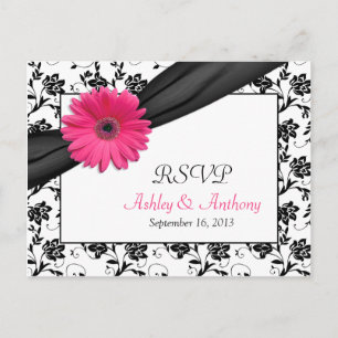 Tarjeta postal RSVP de la boda Daisy Damask de col