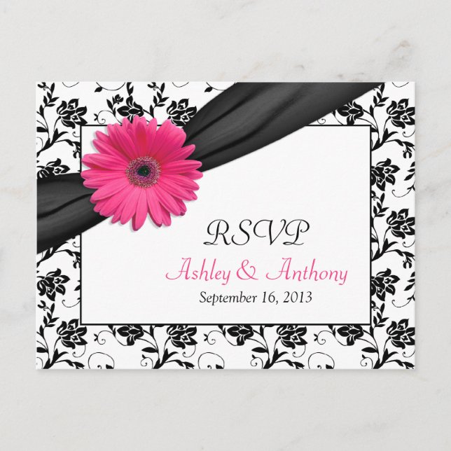 Tarjeta postal RSVP de la boda Daisy Damask de col (Anverso)