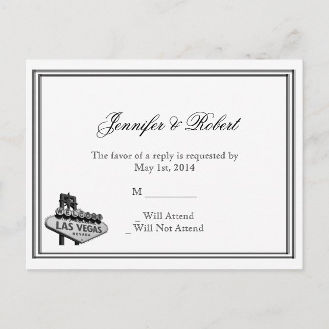 Tarjeta postal RSVP de la boda de destino de Las V (Anverso)