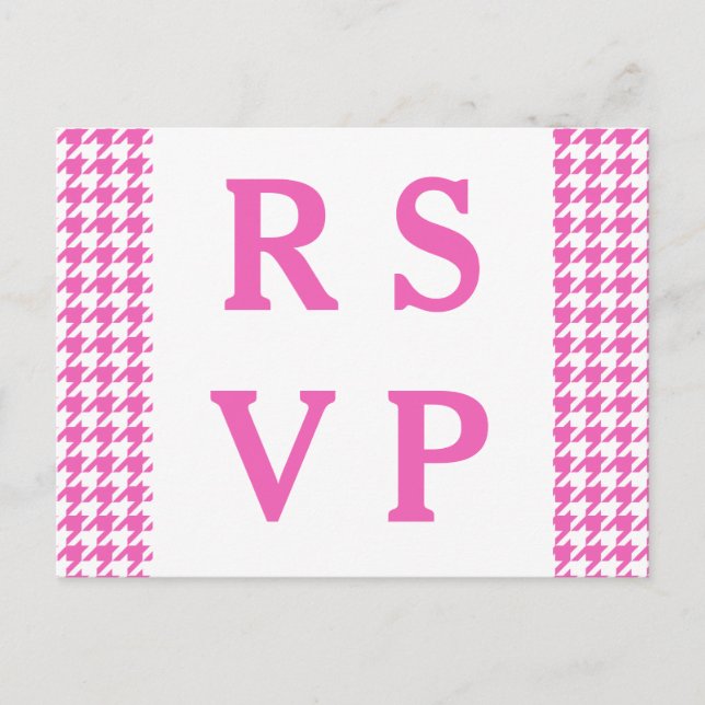 Tarjeta postal RSVP de la boda de Houndstoth rosa (Anverso)