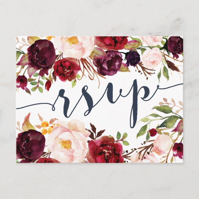 Tarjeta postal RSVP de la boda de la marina de Mar (Anverso)