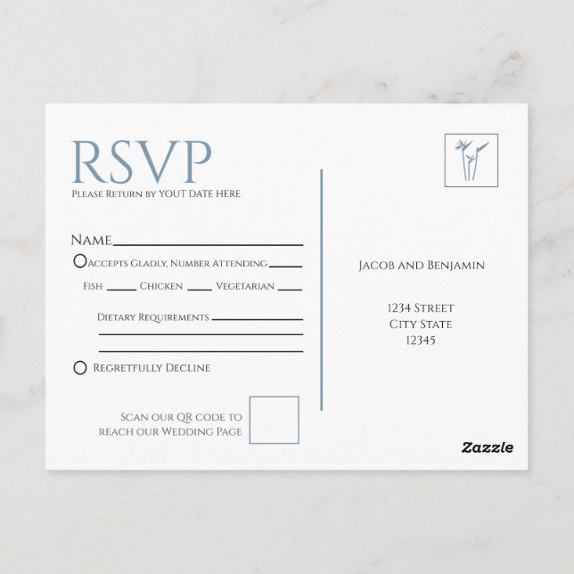 Tarjeta postal RSVP de la boda de la palma azul (Reverso)