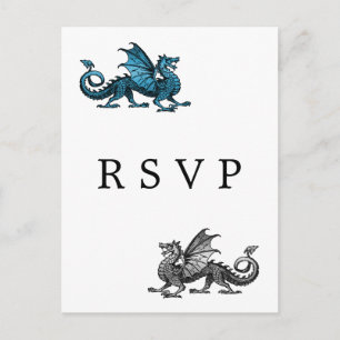 Tarjeta postal RSVP de la boda del dragón de plata