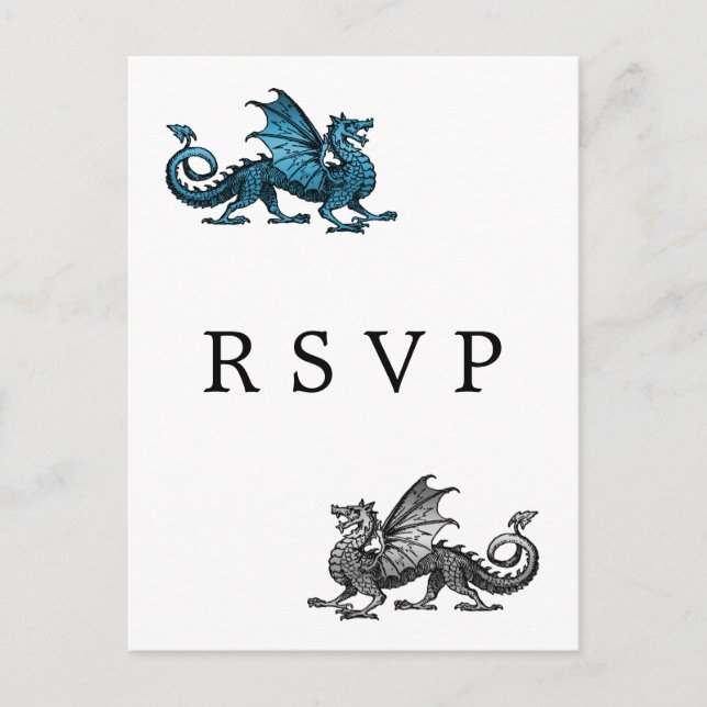 Tarjeta postal RSVP de la boda del dragón de plata (Anverso)