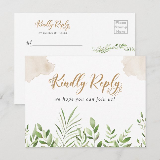 Tarjeta postal RSVP de la Canción de Verdor de Oro (Anverso / Reverso)