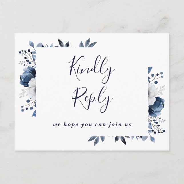 Tarjeta postal RSVP de la Canción Floral Azul de l (Anverso)