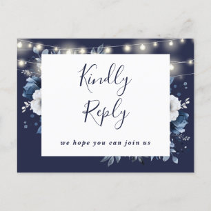 Tarjeta postal RSVP de la Canción floral Azul Mari
