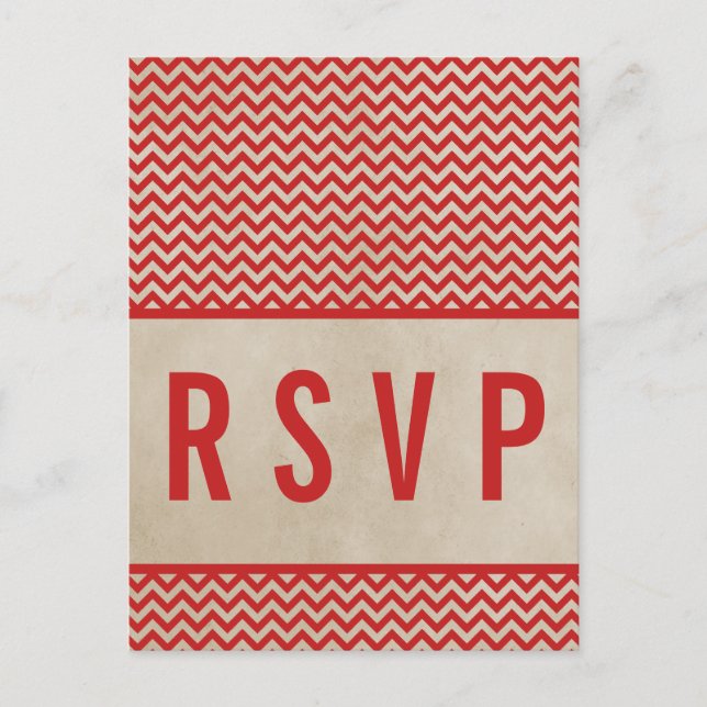 Tarjeta postal RSVP de la Chevron de la Moda Roja (Anverso)