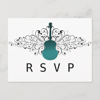 Tarjeta postal RSVP de la guitarra de Swirls verde