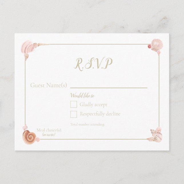 Tarjeta postal RSVP de las conchas marinas (Anverso)