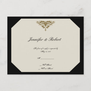 Tarjeta postal RSVP de marfil Black and Gold Damas