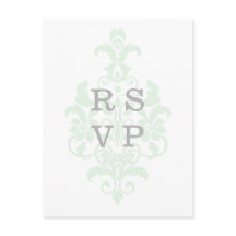 Tarjeta postal RSVP de mint Green Subtle Damask We