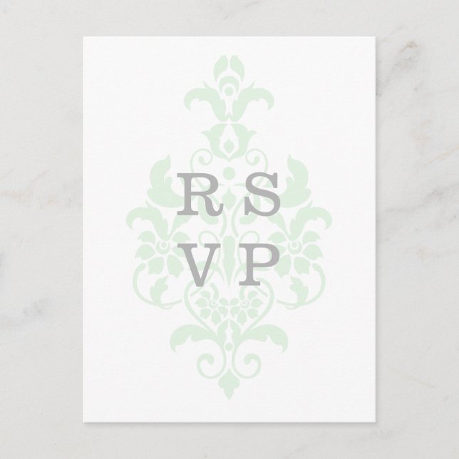 Tarjeta postal RSVP de mint Green Subtle Damask We (Anverso)