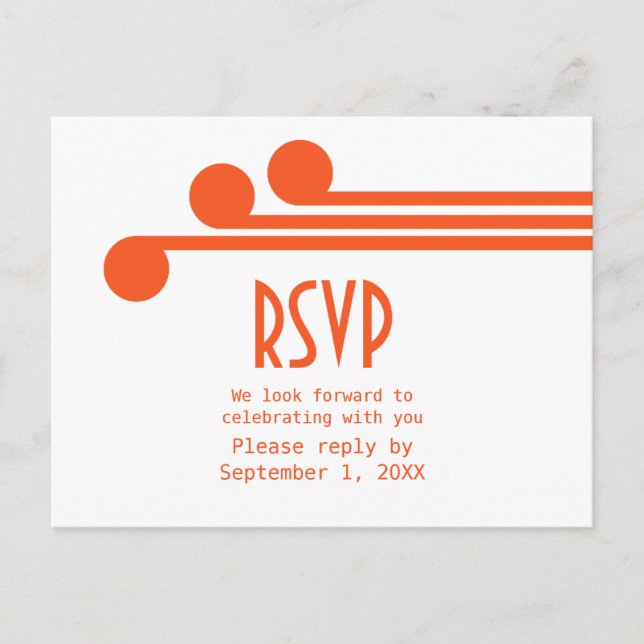 Tarjeta postal RSVP de Moda de Deco simple naranja (Anverso)