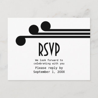 Tarjeta postal RSVP de Moda de deco simple negro