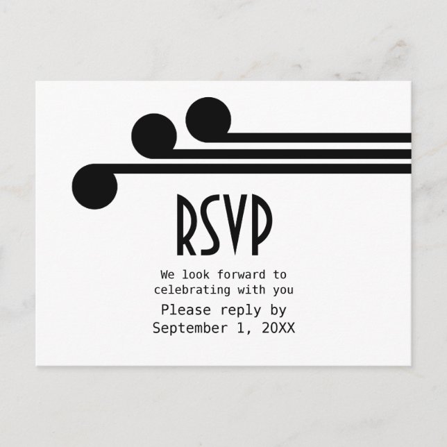 Tarjeta postal RSVP de Moda de deco simple negro (Anverso)