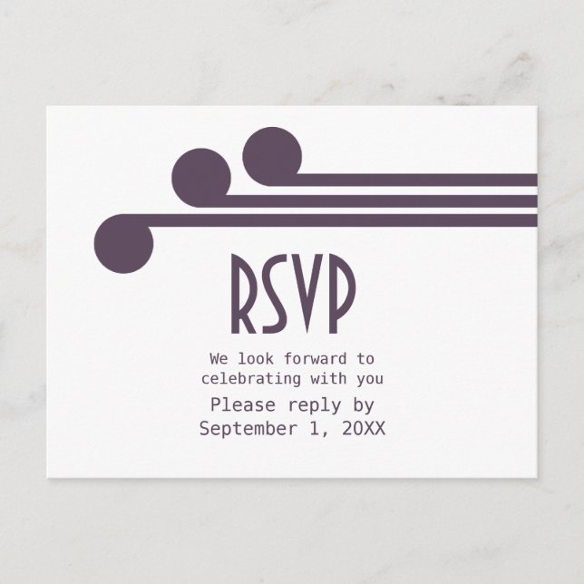 Tarjeta postal RSVP de Moda de deco simple púrpura (Anverso)