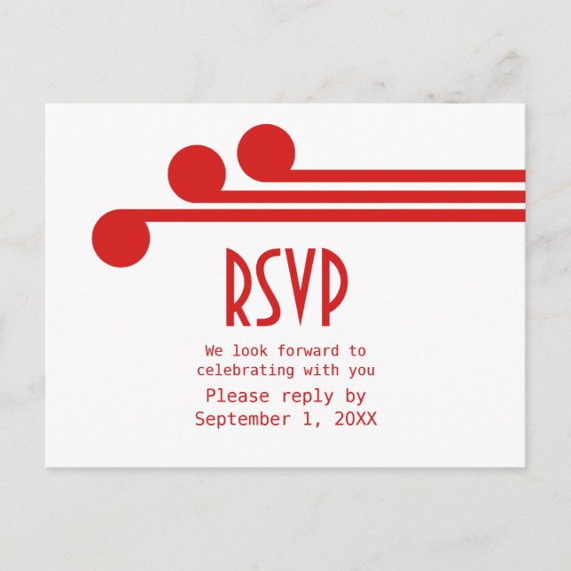 Tarjeta postal RSVP de Moda de Deco Simple Rojo (Anverso)