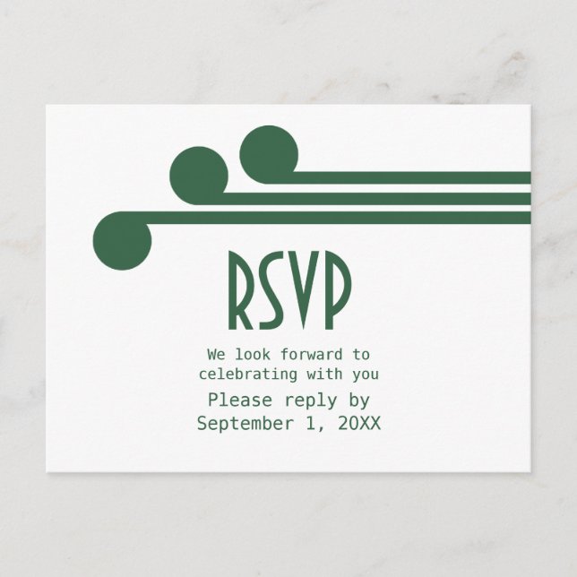 Tarjeta postal RSVP de Moda de Deco Simple Verde (Anverso)