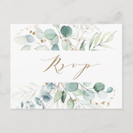 Tarjeta postal RSVP de Oro y Boda Botánica Verde