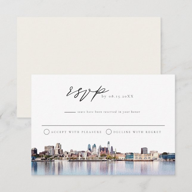 Tarjeta postal RSVP de PHILADELPHIA City Skyline (Anverso / Reverso)