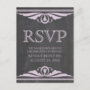 Tarjeta postal RSVP de pizarra de deco púrpura