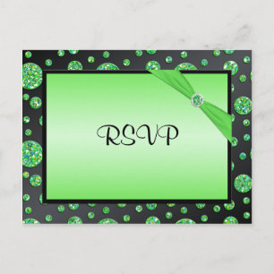 Tarjeta postal RSVP de punto Purpurinoso negro y l