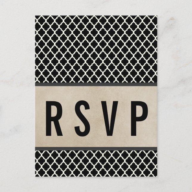 Tarjeta postal RSVP de Quatrefoil de Moda gris (Anverso)