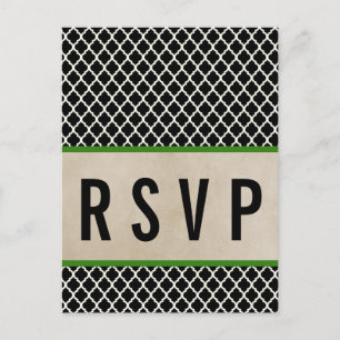 Tarjeta postal RSVP de Quatrefoil de Moda Verde